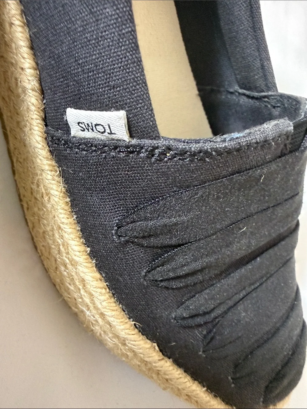 Toms Black Canvas Espadrille Platform Slip-Ons